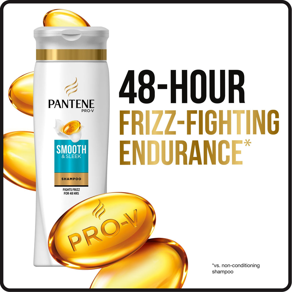 Pantene Smooth & Sleek Shampoo 12.6 oz – 3-Pack with Pro-Vitamins & Moroccan Argan Oil