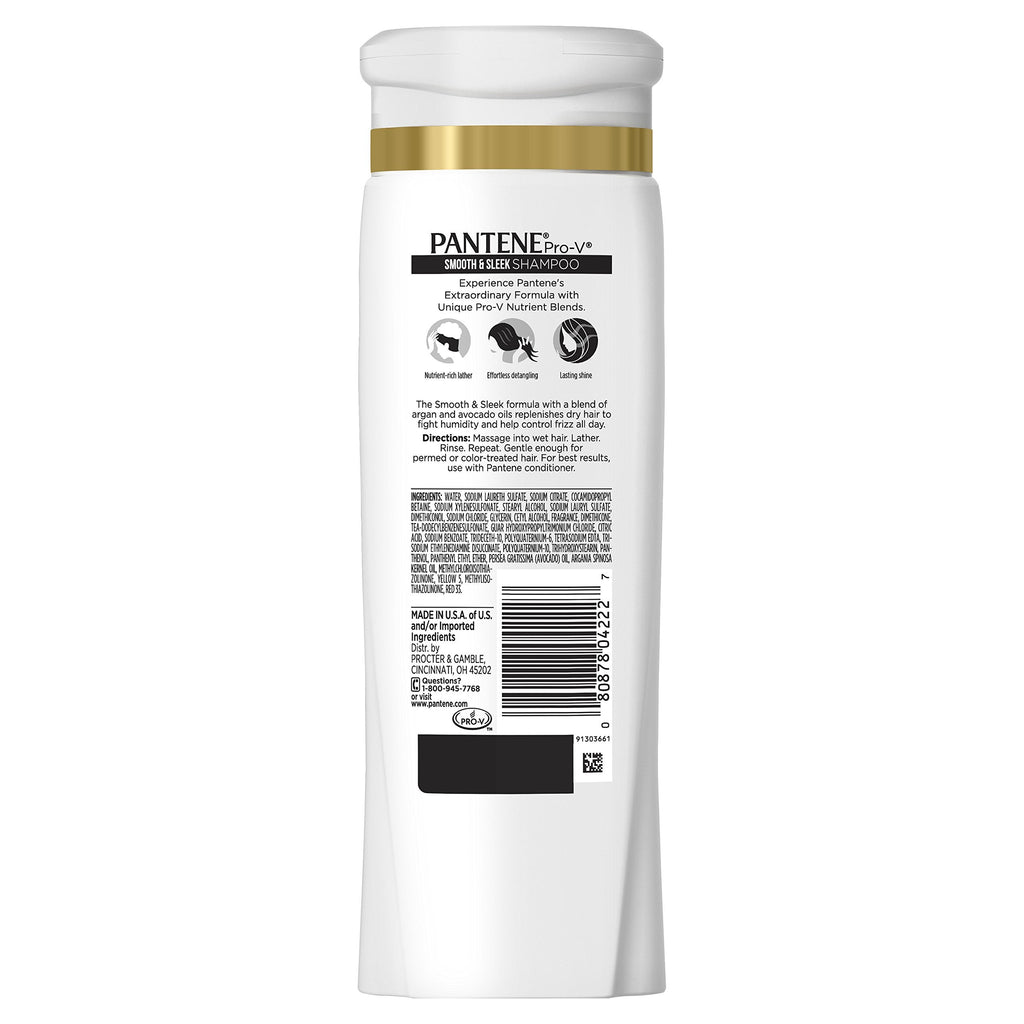 Pantene Smooth & Sleek Shampoo 12.6 oz – 3-Pack with Pro-Vitamins & Moroccan Argan Oil