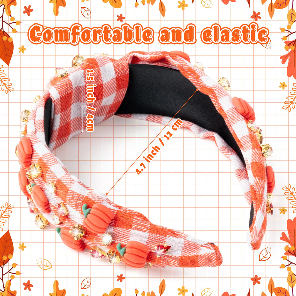 PANTIDE Thanksgiving Jeweled Knotted Headband — Pumpkin Rhinestone Crystal Embellished Hair Accessory