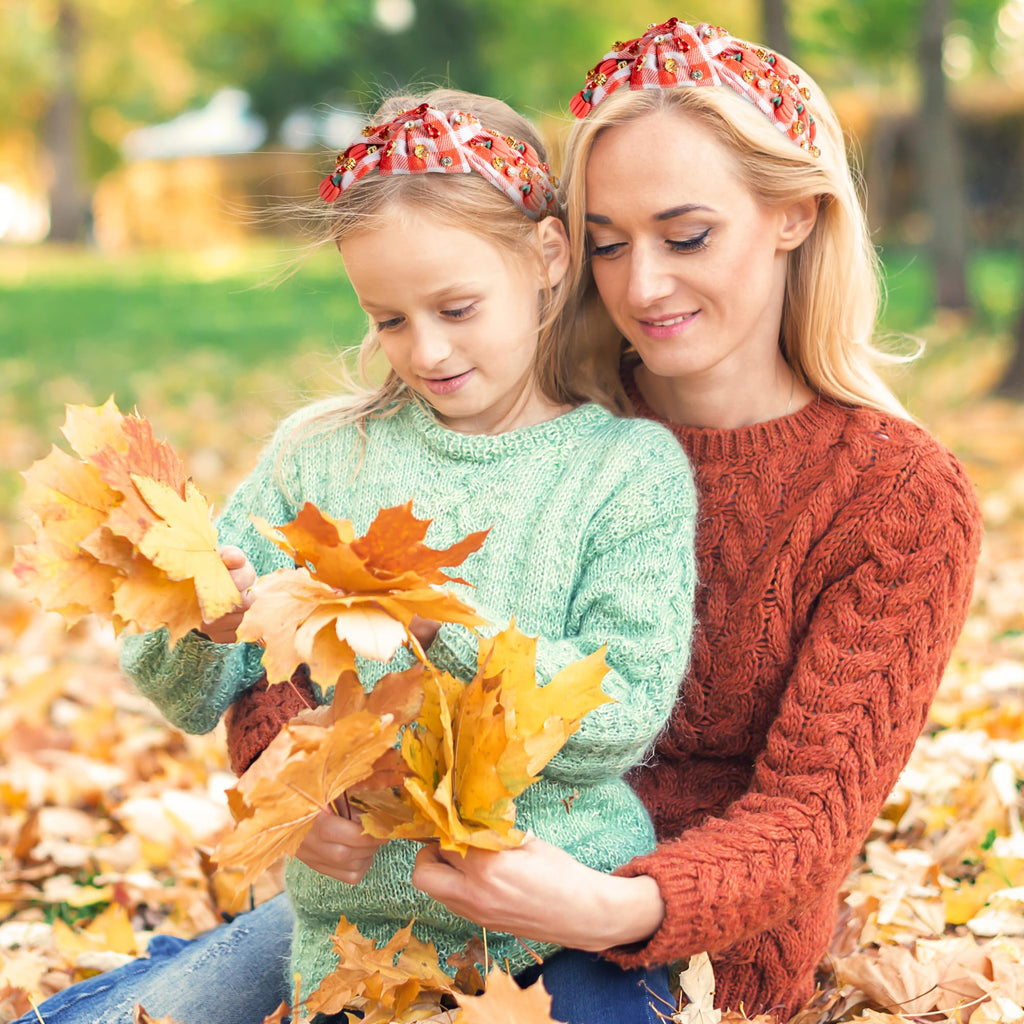 PANTIDE Thanksgiving Jeweled Knotted Headband — Pumpkin Rhinestone Crystal Embellished Hair Accessory