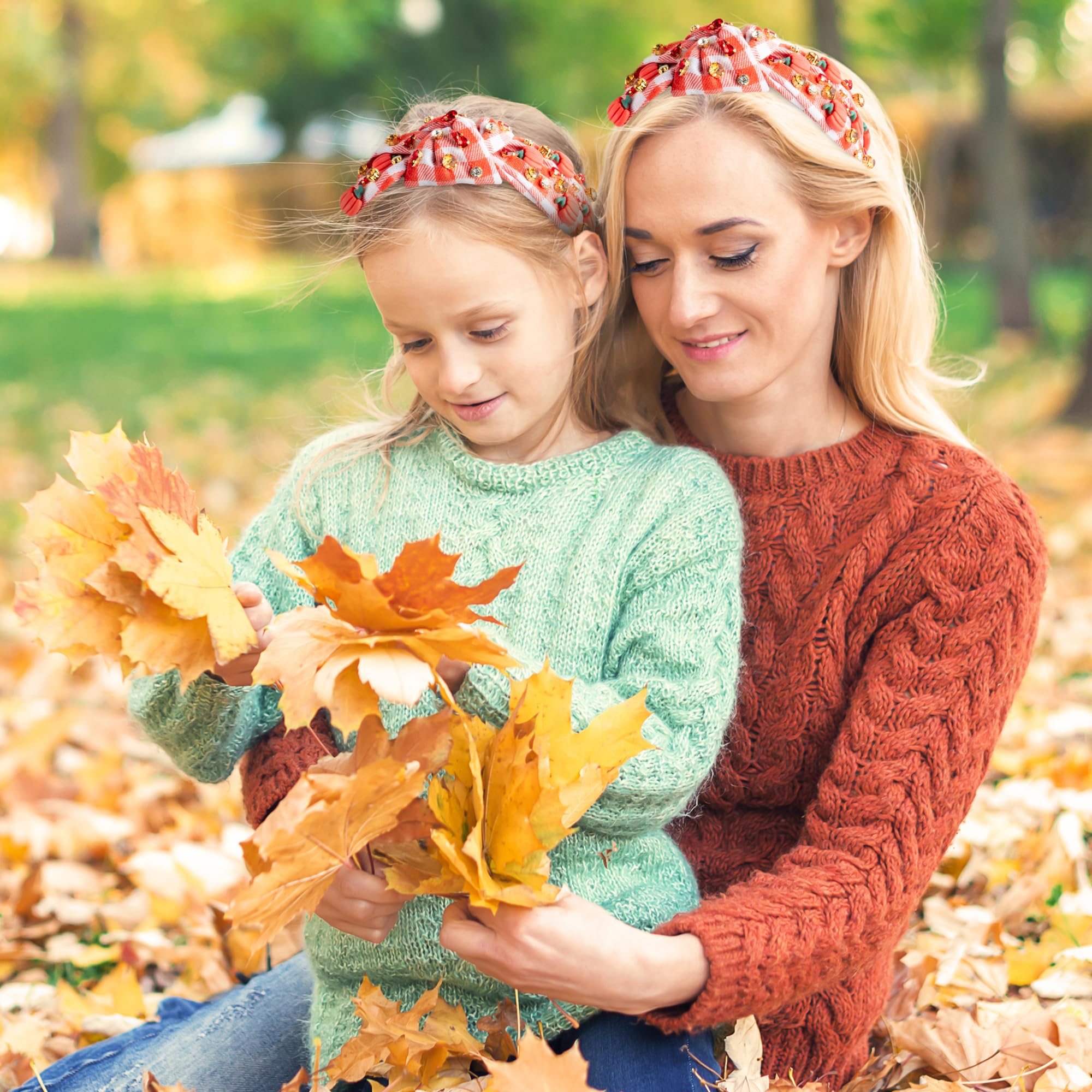 PANTIDE Thanksgiving Jeweled Knotted Headband — Pumpkin Rhinestone Crystal Embellished Hair Accessory