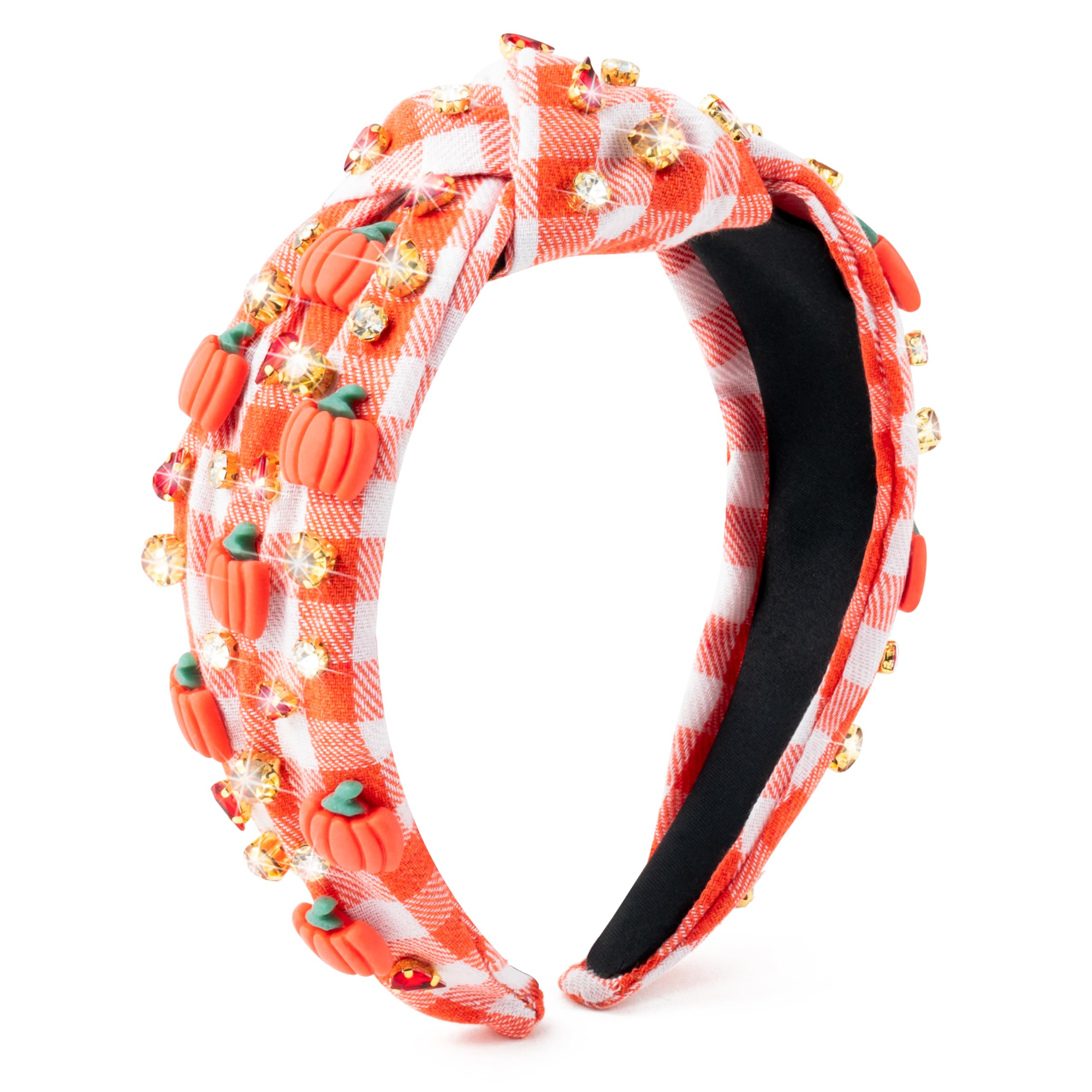 PANTIDE Thanksgiving Jeweled Knotted Headband — Pumpkin Rhinestone Crystal Embellished Hair Accessory