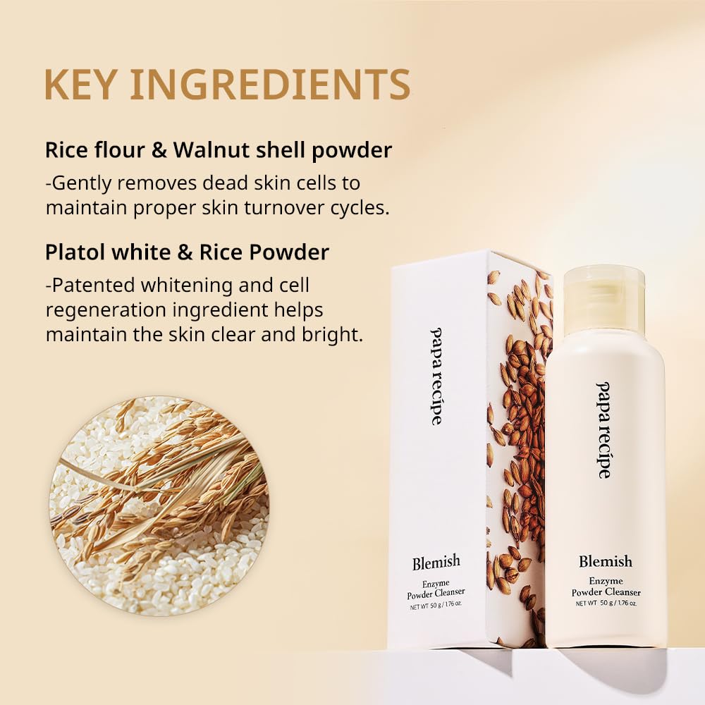 Papa Recipe Blemish Enzyme Powder Rice Cleanser — Gentle Triple Exfoliation, Low pH Skincare