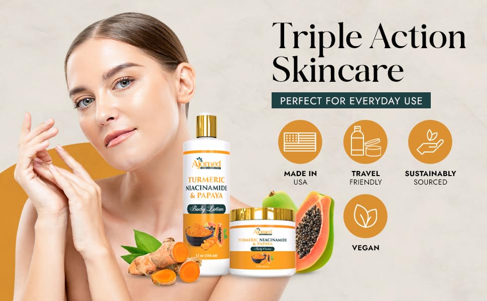 Turmeric Body Cream – Handmade Niacinamide Papaya Turmeric Moisturizer for All Skin Types | 8 oz