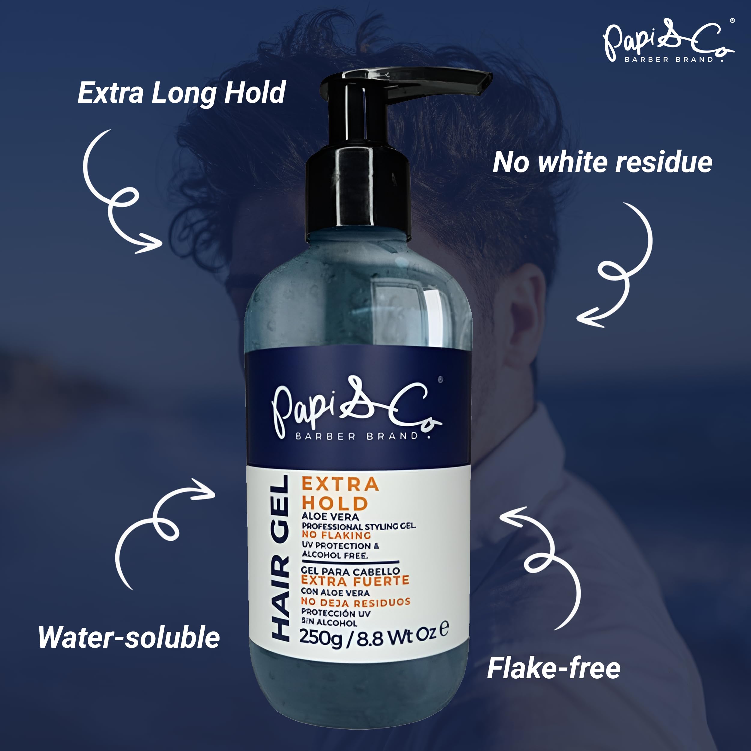 PAPI & CO. Hair Gel Extra Long Hold for Men – Alcohol-Free, UV-Protected, Flake-Free