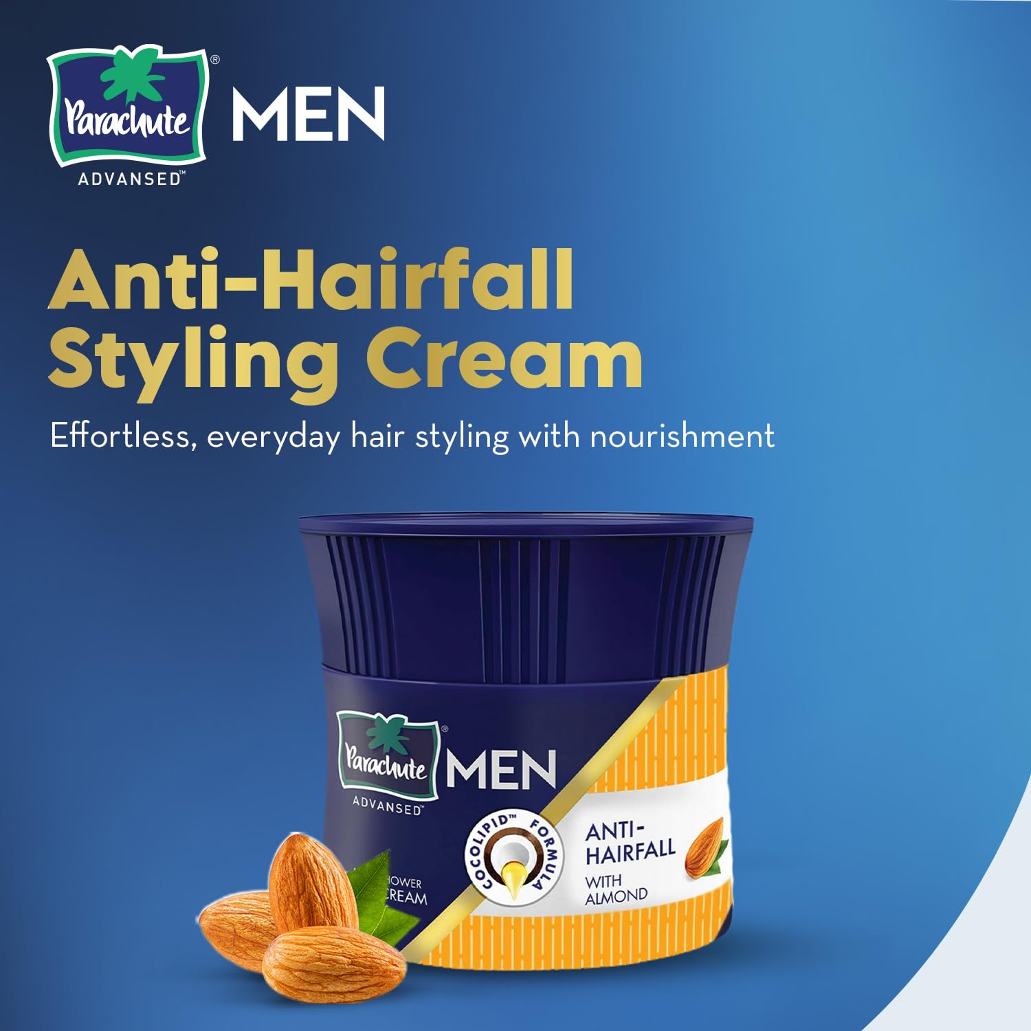 Parachute Advansed Anti Hairfall Hair Cream for Men – Almond & Coconut, Non-Sticky, Oil Replacement (3x3.3oz)