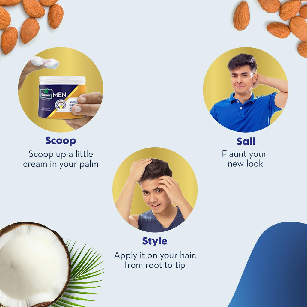 Parachute Advansed Anti Hairfall Hair Cream for Men – Almond & Coconut, Non-Sticky, Oil Replacement (3x3.3oz)