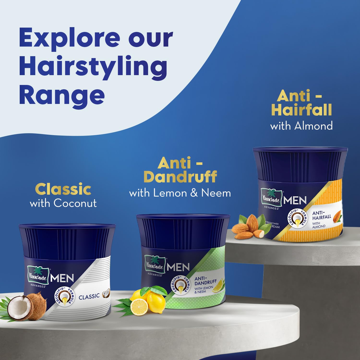 Parachute Advansed Anti Hairfall Hair Cream for Men – Almond & Coconut, Non-Sticky, Oil Replacement (3x3.3oz)