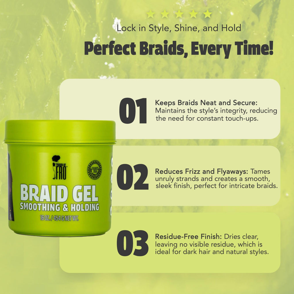 Pardon My Fro Braiding Gel - Strong Hold, Sleek Edges & No Flakes - 16 oz