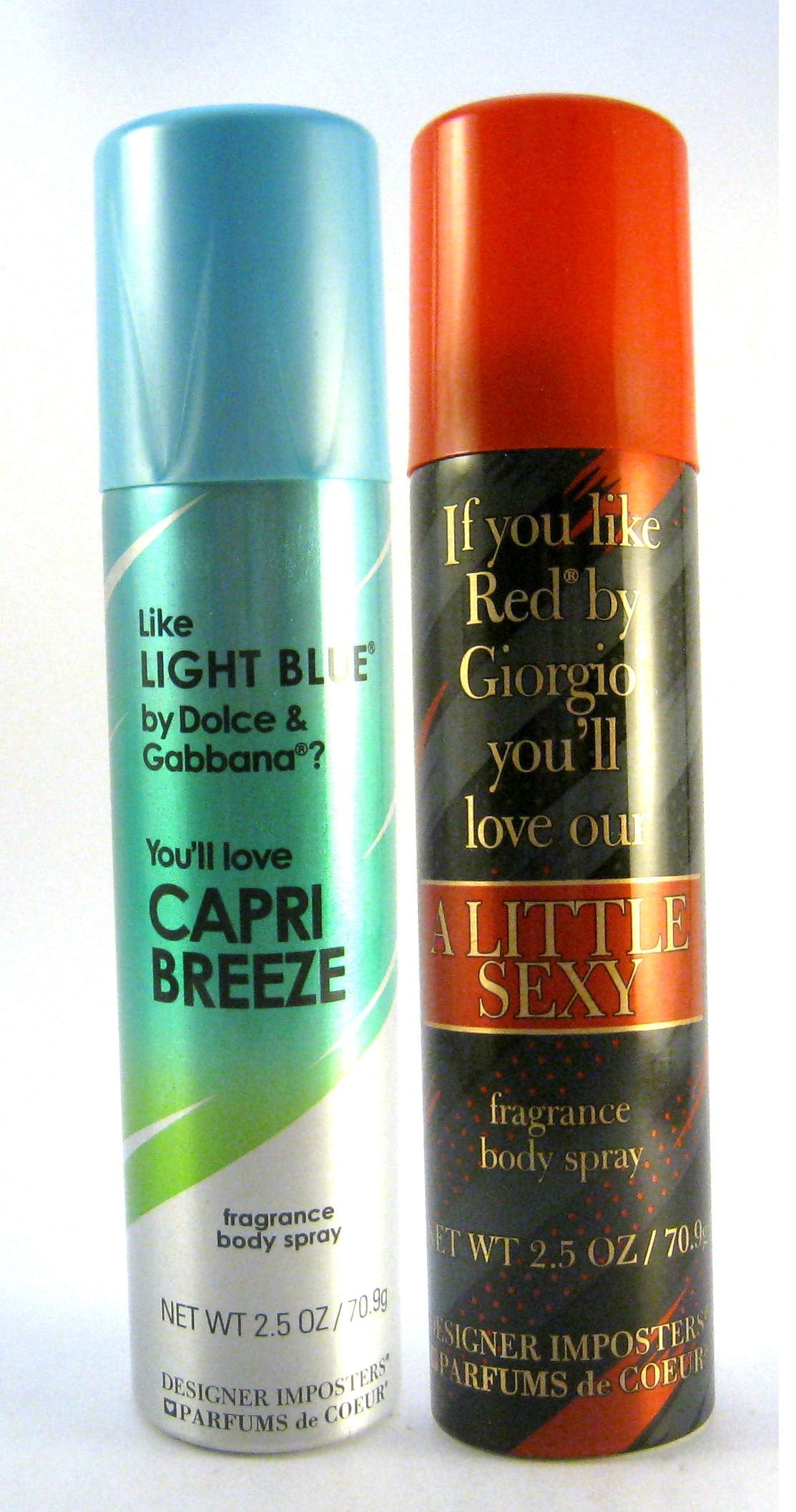 Parfums De Coeur Designer Imposters Women Body Spray Bundle – Capri Breeze & A Little Sexy, 2.5 oz Each