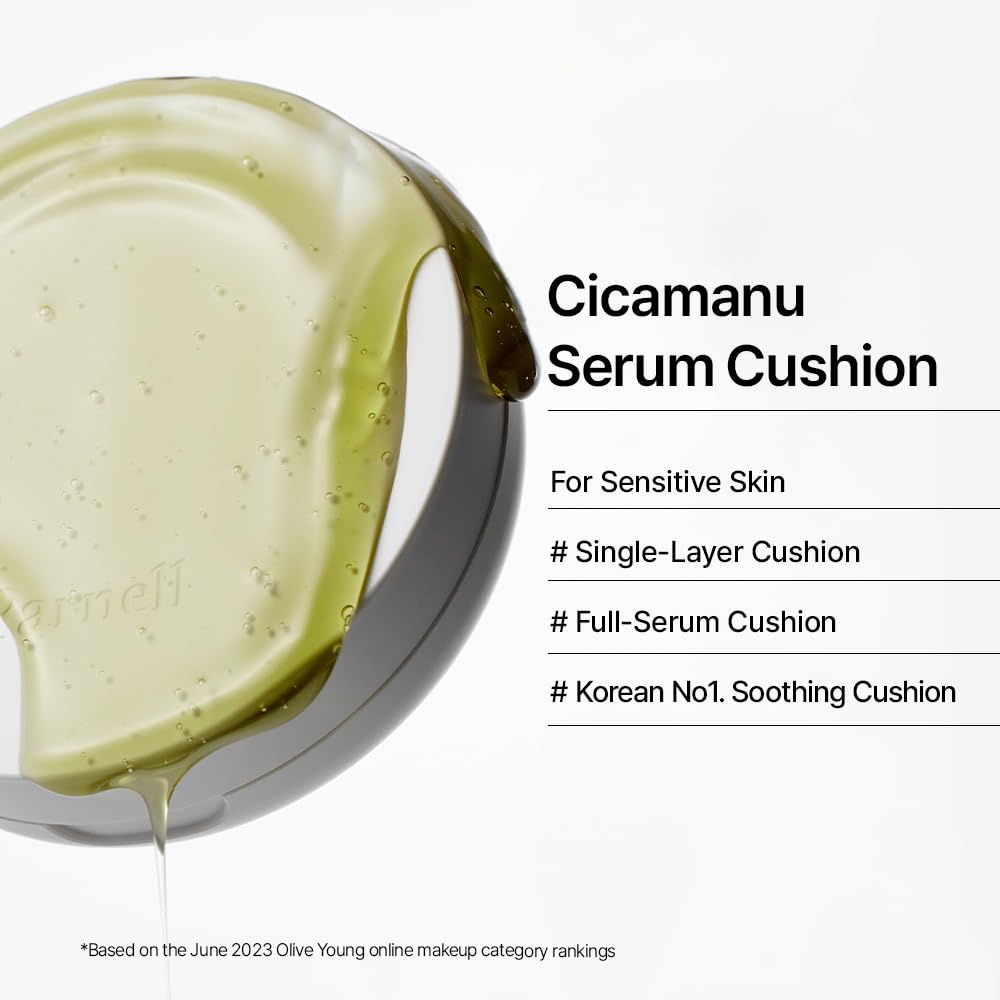 Parnell Cicamanu Serum Cushion – Hydrating Foundation for Soothing, Light Coverage & Glass Skin | Lightweight for Sensitive & Dry Skin | 0.52 Fl Oz (25N) | K-beauty