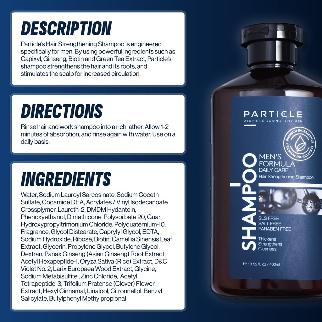 Particle Hair Thickening Shampoo for Men — Biotin, Capixyl & Redensyl | Paraben Free 400 mL