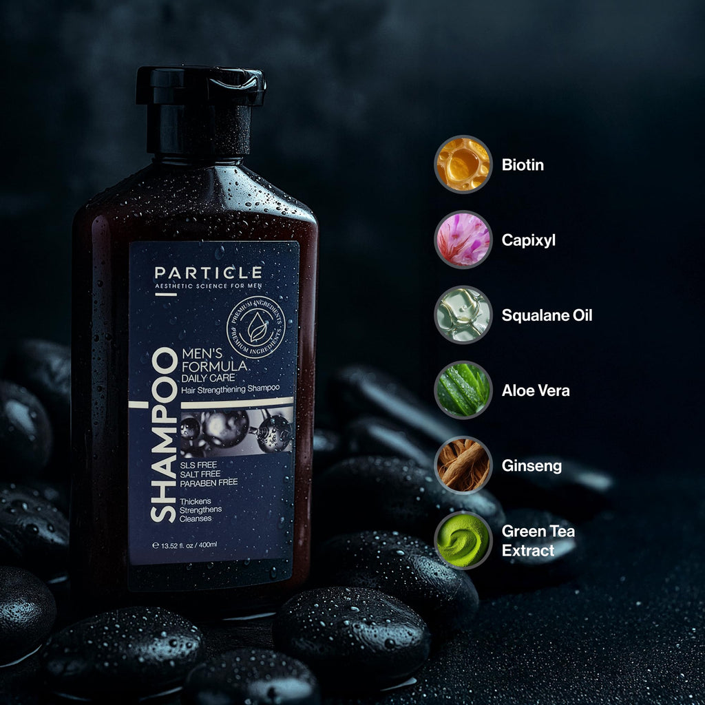 Particle Hair Thickening Shampoo for Men — Biotin, Capixyl & Redensyl | Paraben Free 400 mL
