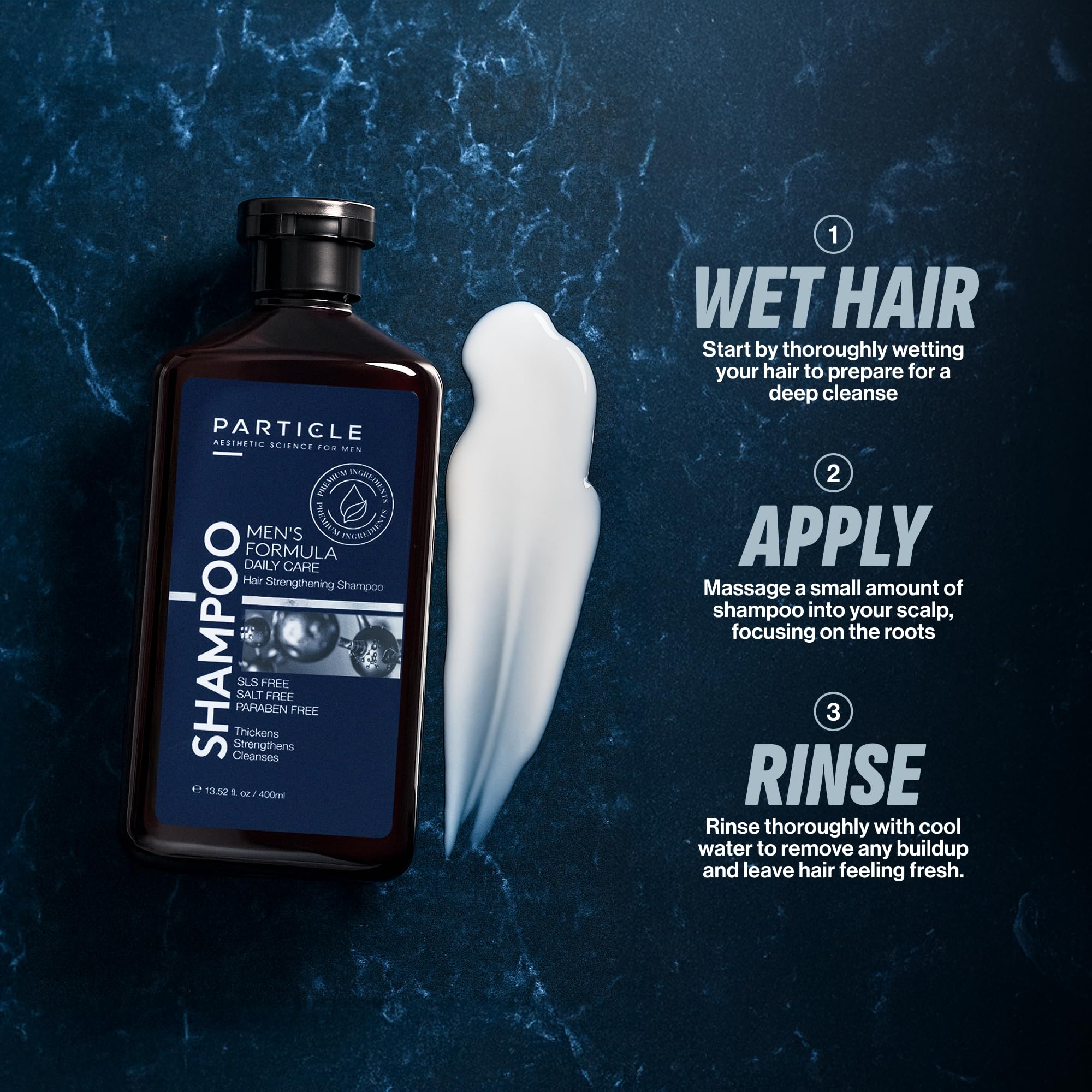 Particle Hair Thickening Shampoo for Men — Biotin, Capixyl & Redensyl | Paraben Free 400 mL