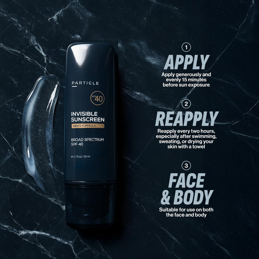 Particle Invisible Sunscreen SPF 40 for Men – Clear, Beard-Friendly, Non-Greasy (1.7 oz)