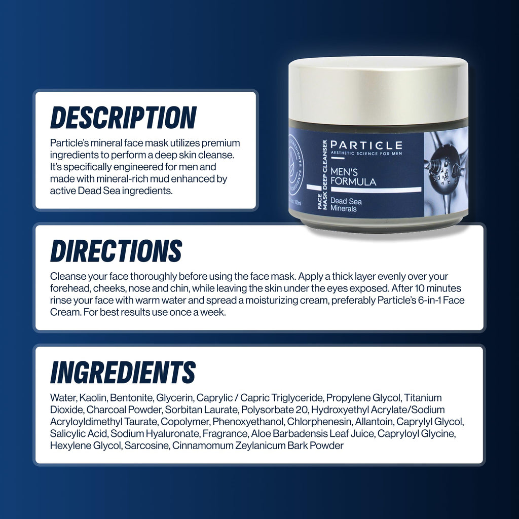 Particle Mineral Face Mask for Men – Hydrating Deep Cleansing Clay with Charcoal and Dead Sea Minerals