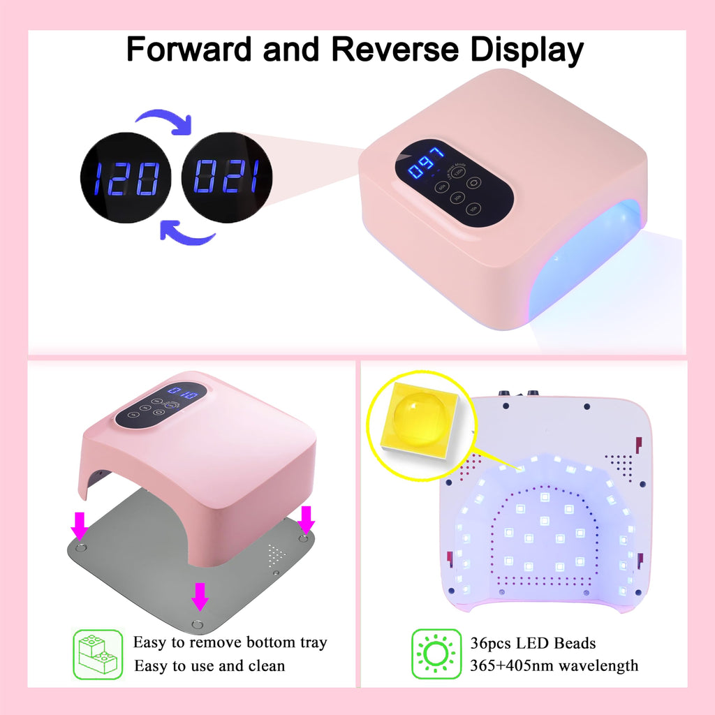 PASSHA 72W Cordless LED Nail Lamp – Rechargeable Gel Nail Dryer with 4 Timers & LCD Display