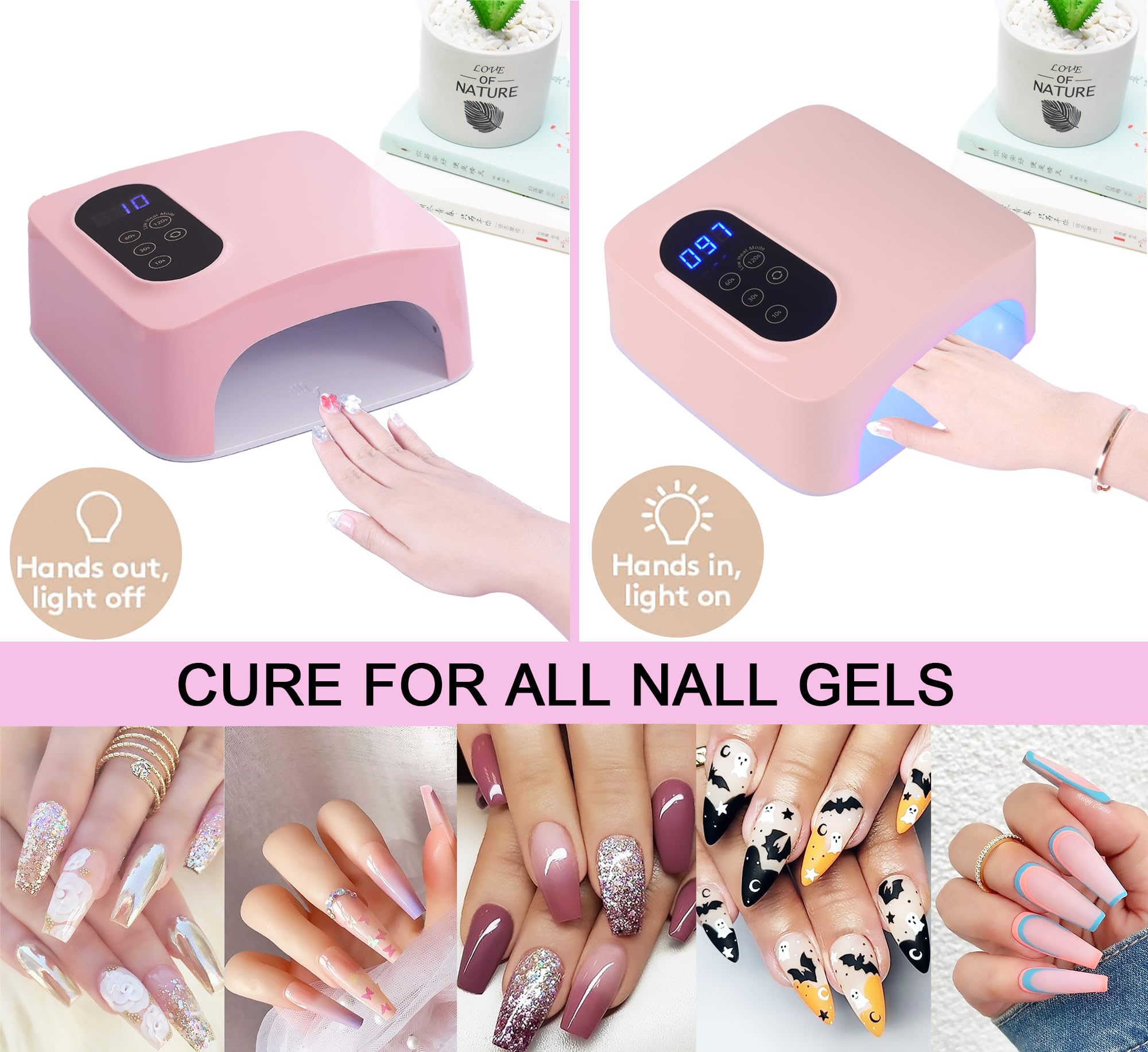PASSHA 72W Cordless LED Nail Lamp – Rechargeable Gel Nail Dryer with 4 Timers & LCD Display