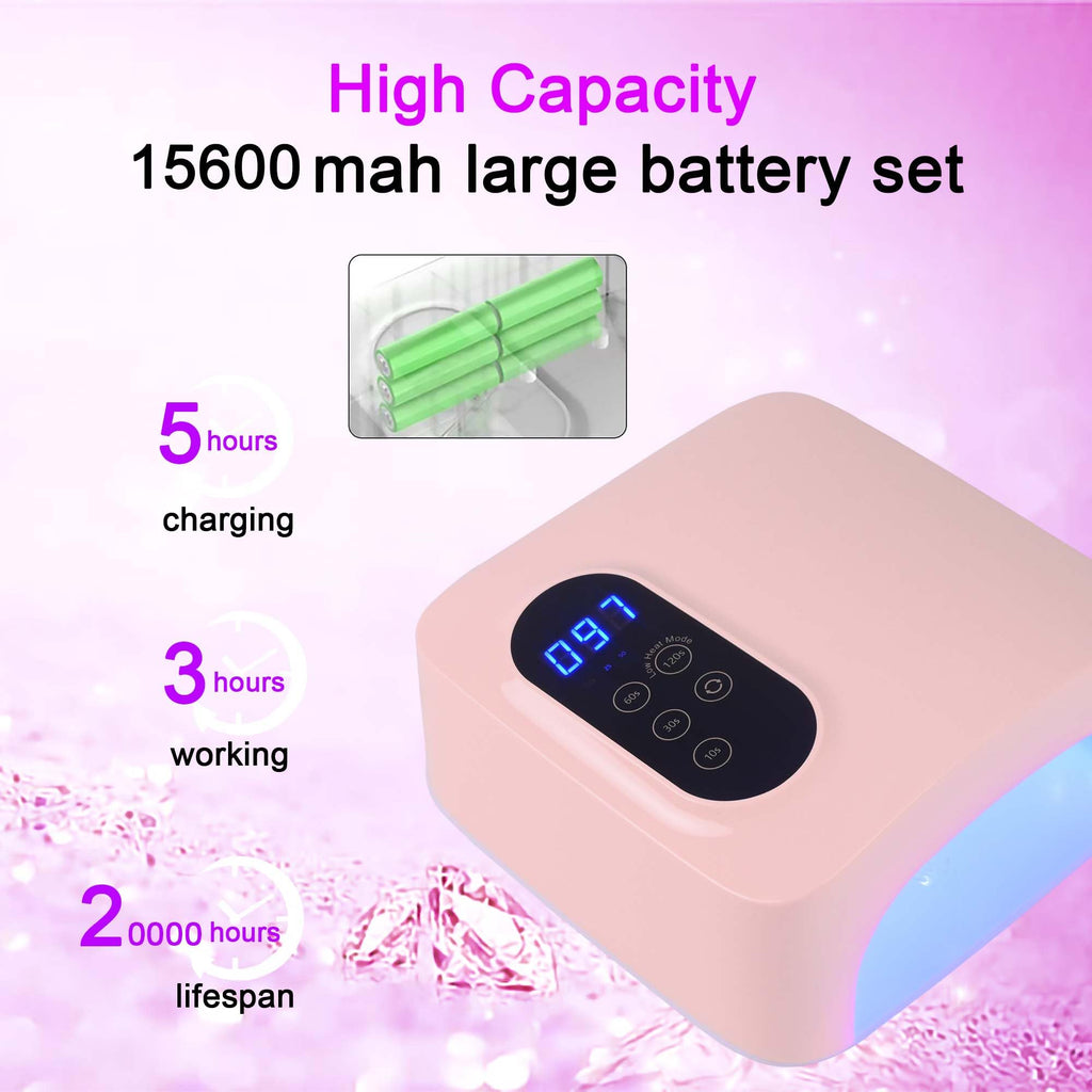 PASSHA 72W Cordless LED Nail Lamp – Rechargeable Gel Nail Dryer with 4 Timers & LCD Display