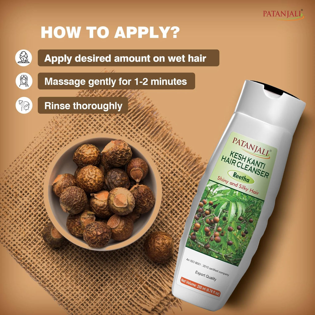 Patanjali Kesh Kanti Reetha Shampoo for Dry Hair – Sulfate-Free Herbal Ayurvedic Cleanser (200ml x 2)