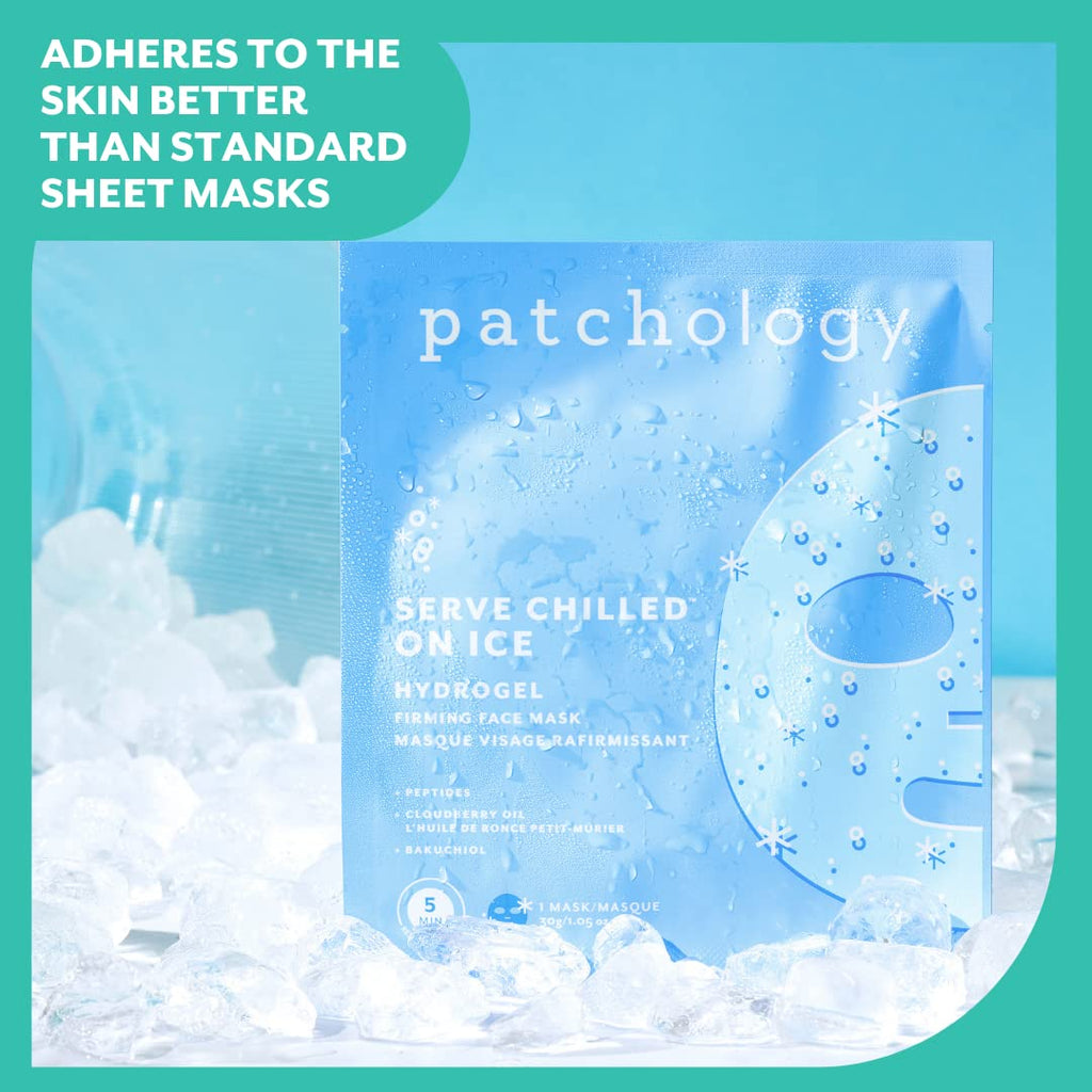 Patchology Iced Cooling & Firming Hydrogel Masks – Peptides, Cloudberry Oil & Bakuchiol | Pack of 2