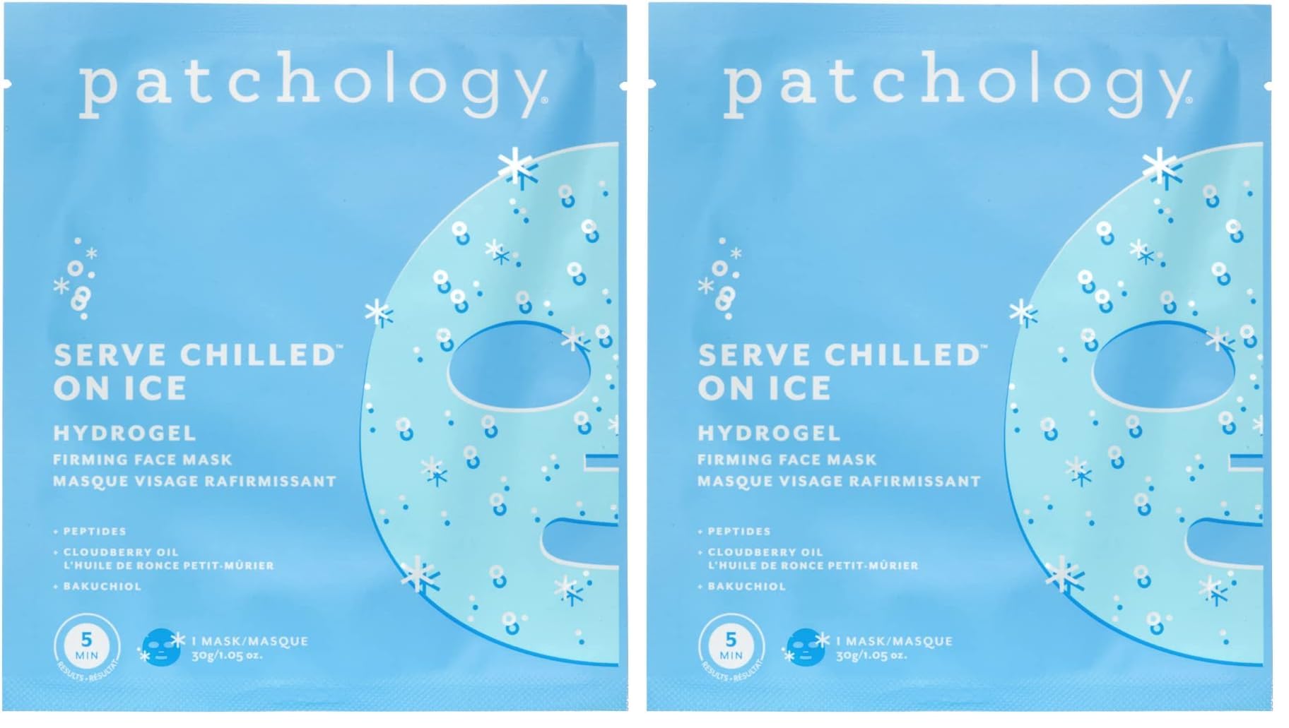 Patchology Iced Cooling & Firming Hydrogel Masks – Peptides, Cloudberry Oil & Bakuchiol | Pack of 2