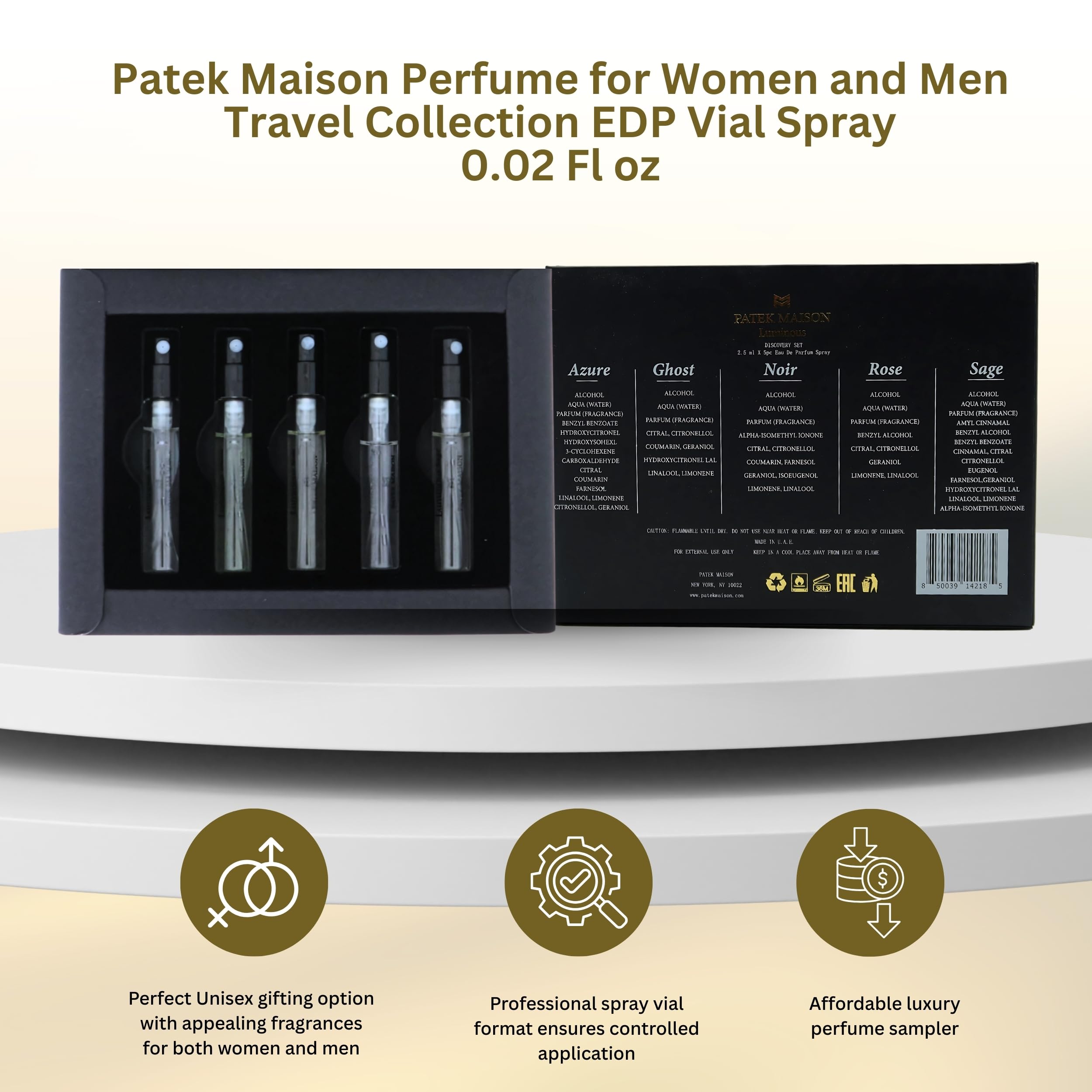 Patek Maison Luminous Discovery Mini Gift Set – 5 Unisex EDP Vials (0.085 oz each)