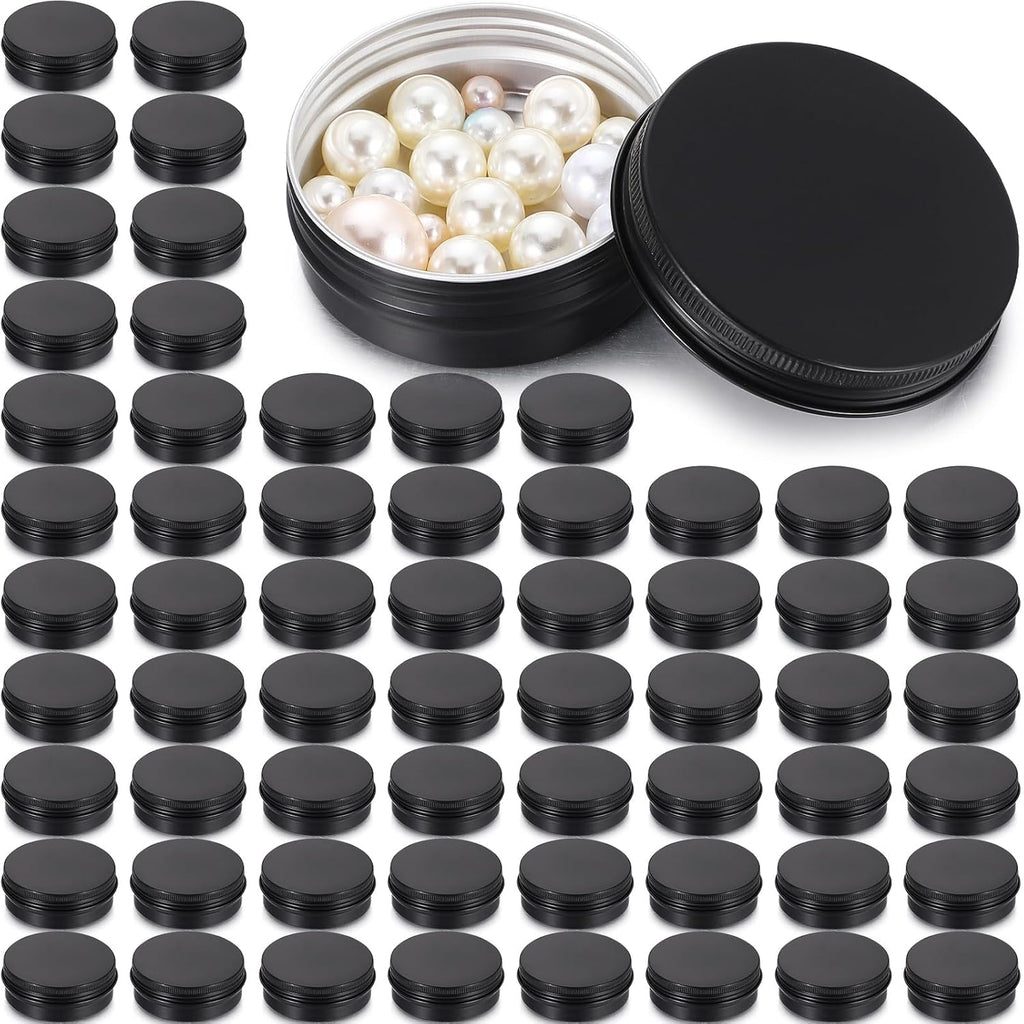 Patelai 64 Pieces Lip Balm Tin Containers – 1 oz Matte Black Aluminum Jars with Screw Top