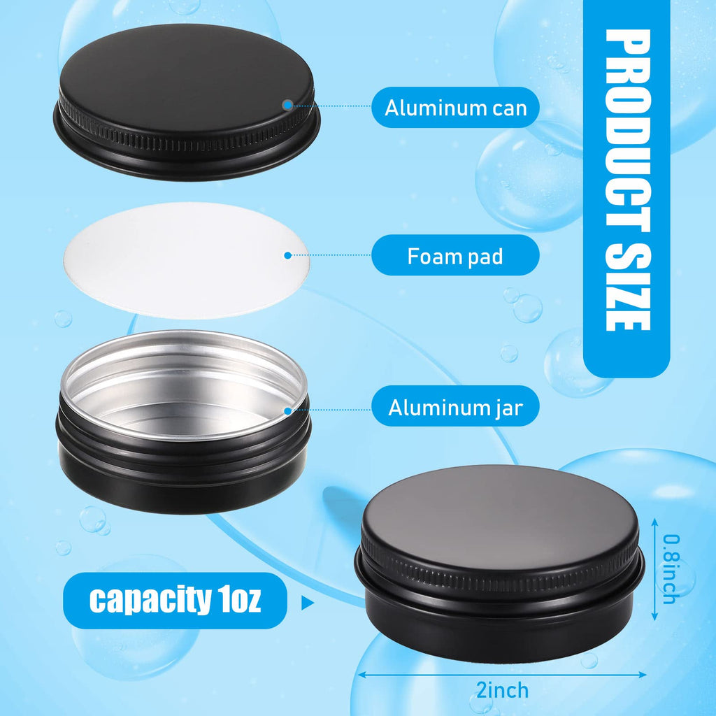 Patelai 64 Pieces Lip Balm Tin Containers – 1 oz Matte Black Aluminum Jars with Screw Top