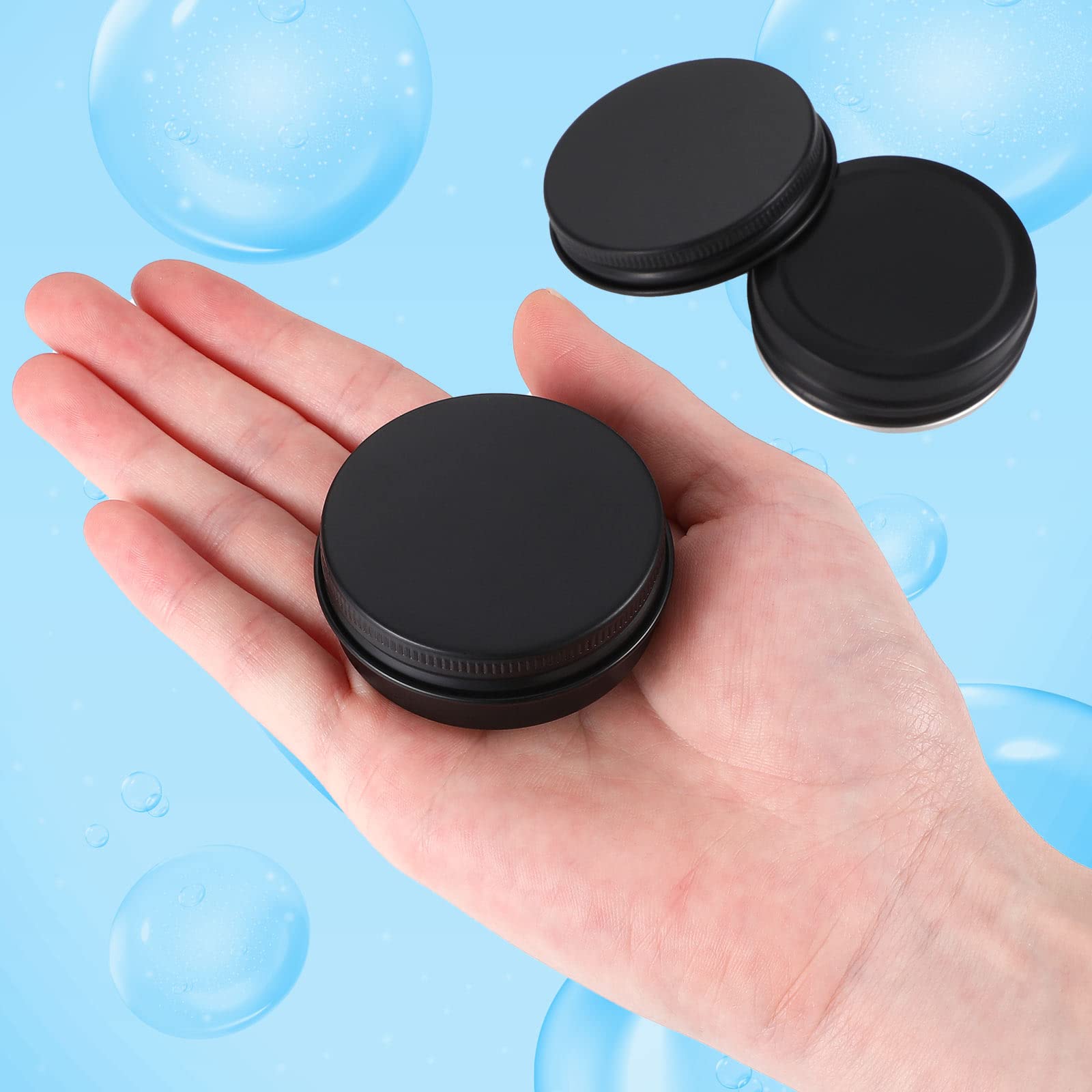 Patelai 64 Pieces Lip Balm Tin Containers – 1 oz Matte Black Aluminum Jars with Screw Top