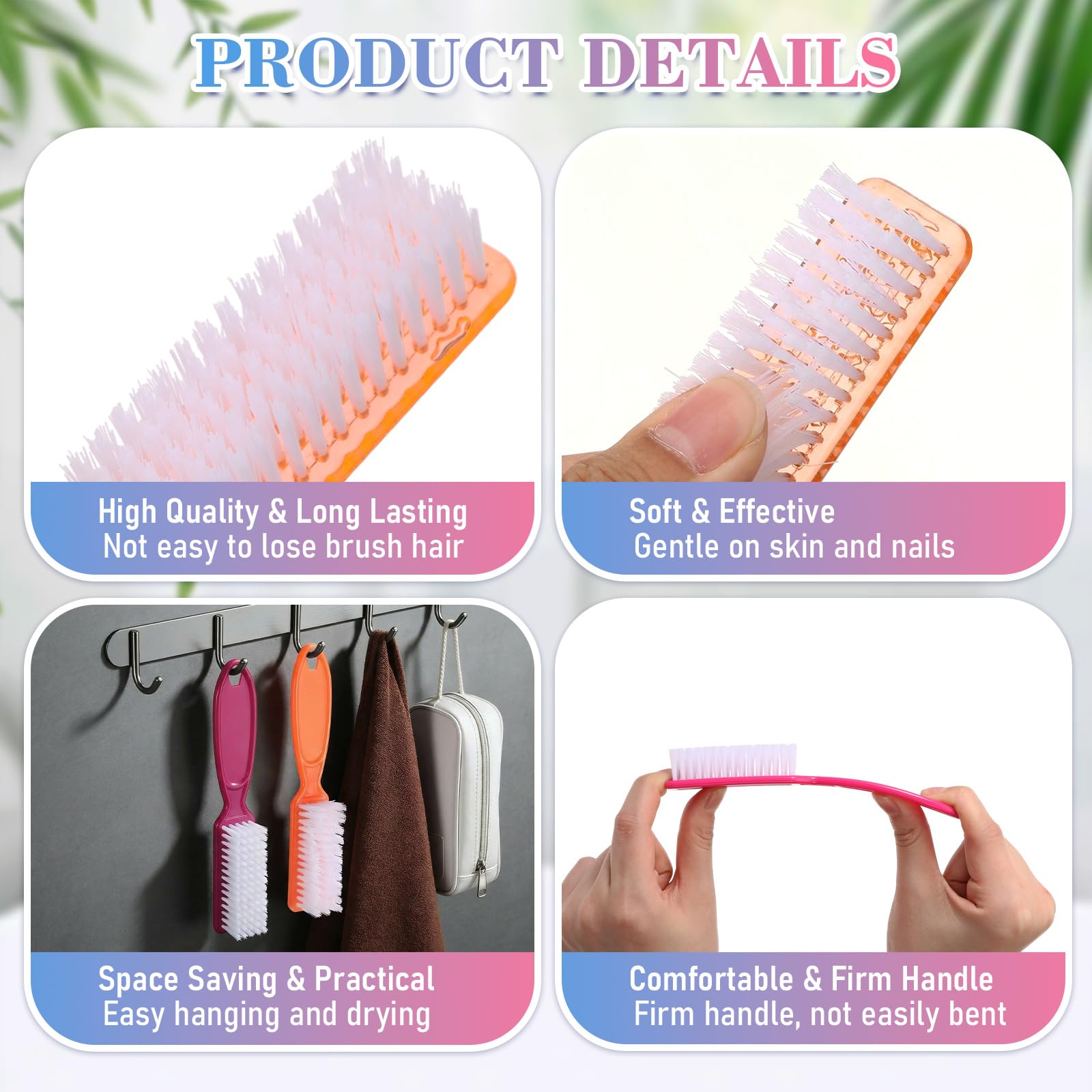 Patelai 100-Pack Handle Grip Nail Brush Bulk | Multicolor Nail & Skin Cleaning for Manicure & Pedicure (10 Colors)