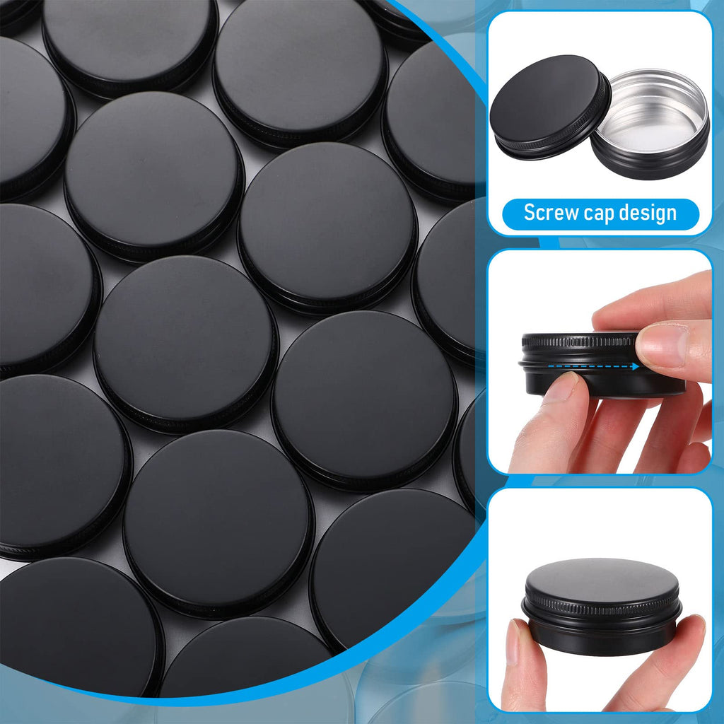 Patelai 64 Pieces Lip Balm Tin Containers – 1 oz Matte Black Aluminum Jars with Screw Top