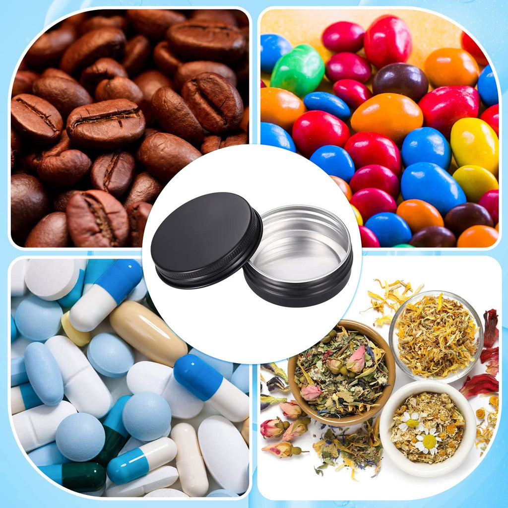 Patelai 64 Pieces Lip Balm Tin Containers – 1 oz Matte Black Aluminum Jars with Screw Top
