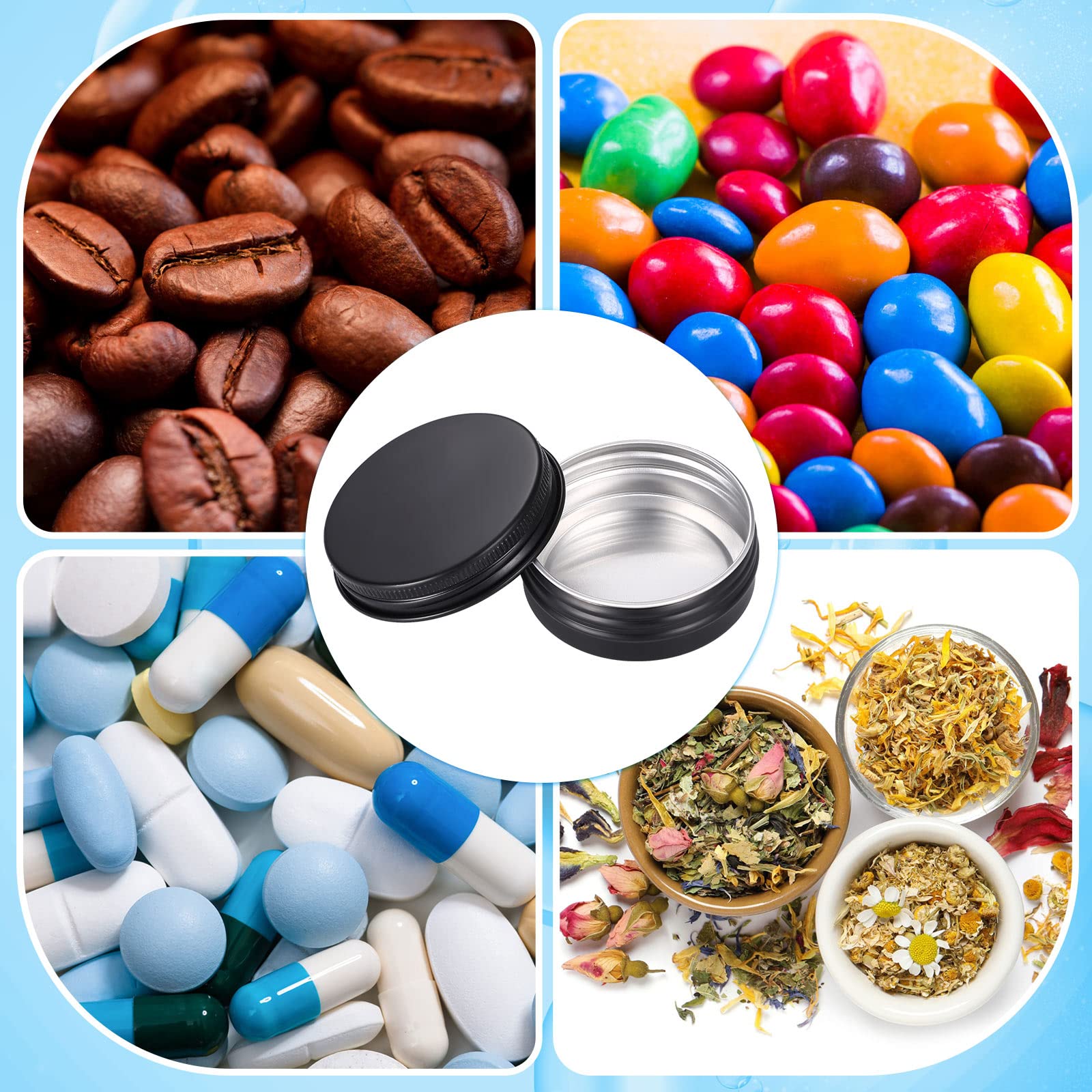 Patelai 64 Pieces Lip Balm Tin Containers – 1 oz Matte Black Aluminum Jars with Screw Top