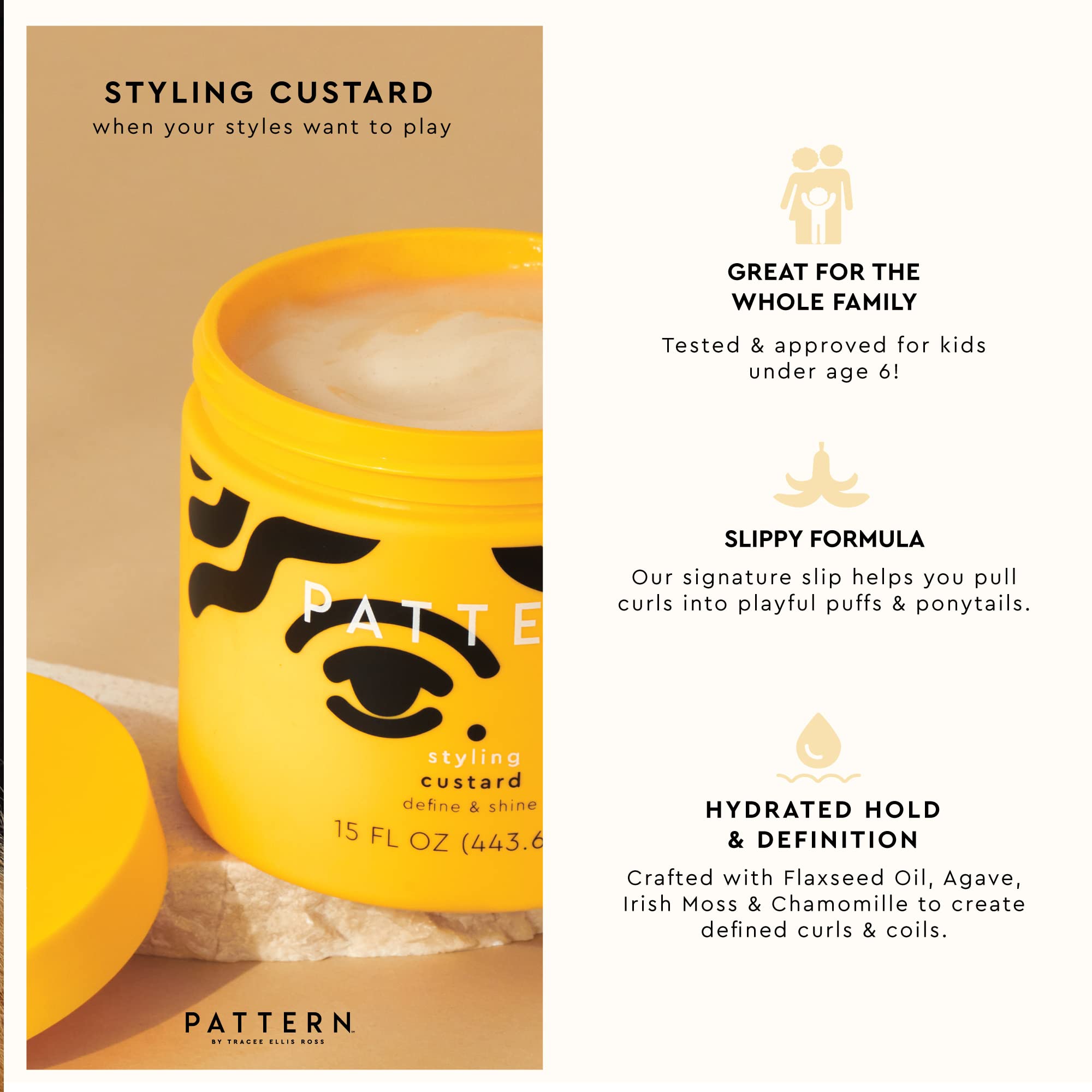 PATTERN Beauty Styling Custard by Tracee Ellis Ross – Hydrated Hold for Curlies, Coilies & Tight-Textured Hair (15 oz)