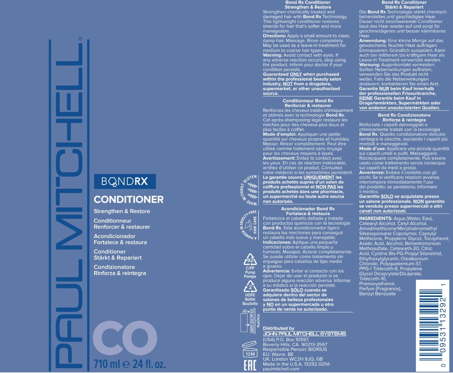 Paul Mitchell Bond Rx Conditioner – Strengthens & Restores Chemically Treated Hair (24 oz)