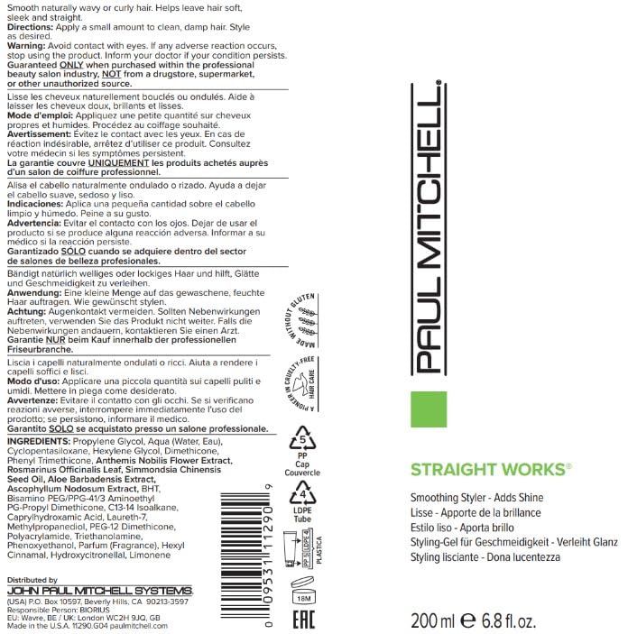 Paul Mitchell Straight Works Hair Gel – Smoothing Styler for Frizzy Hair | 6.8 fl oz