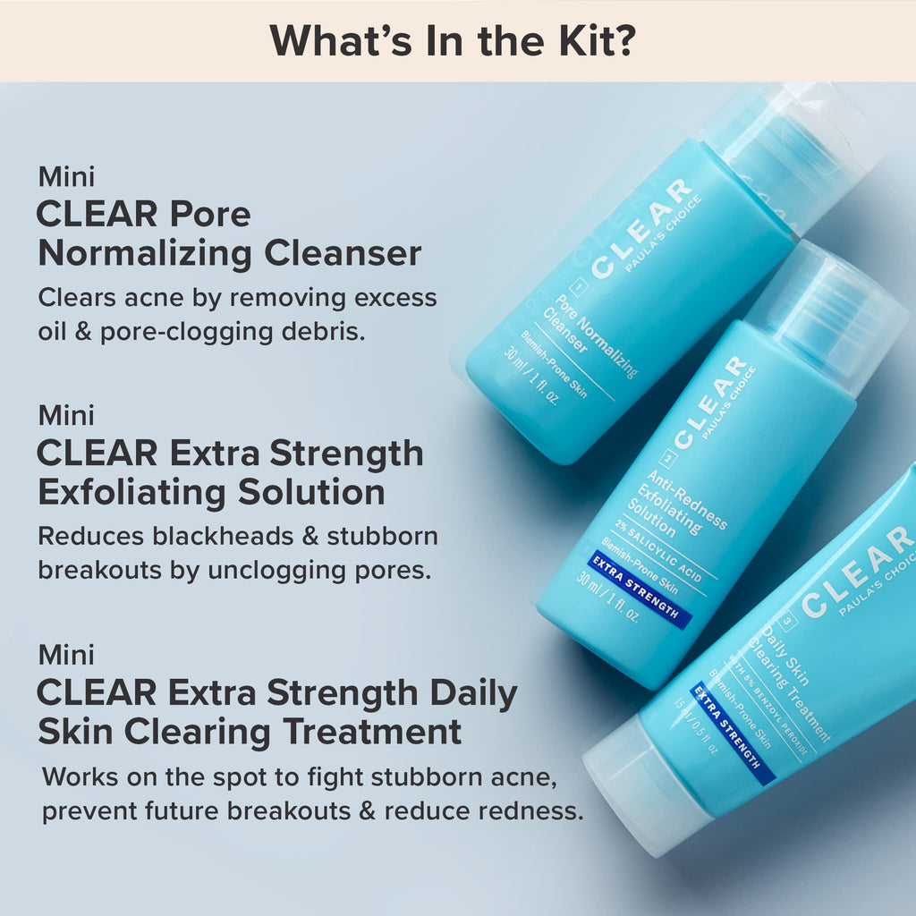 Paula's Choice CLEAR Extra Strength Acne Travel Kit — 2% Salicylic Acid & 5% Benzoyl Peroxide, Two-Week Trial Size