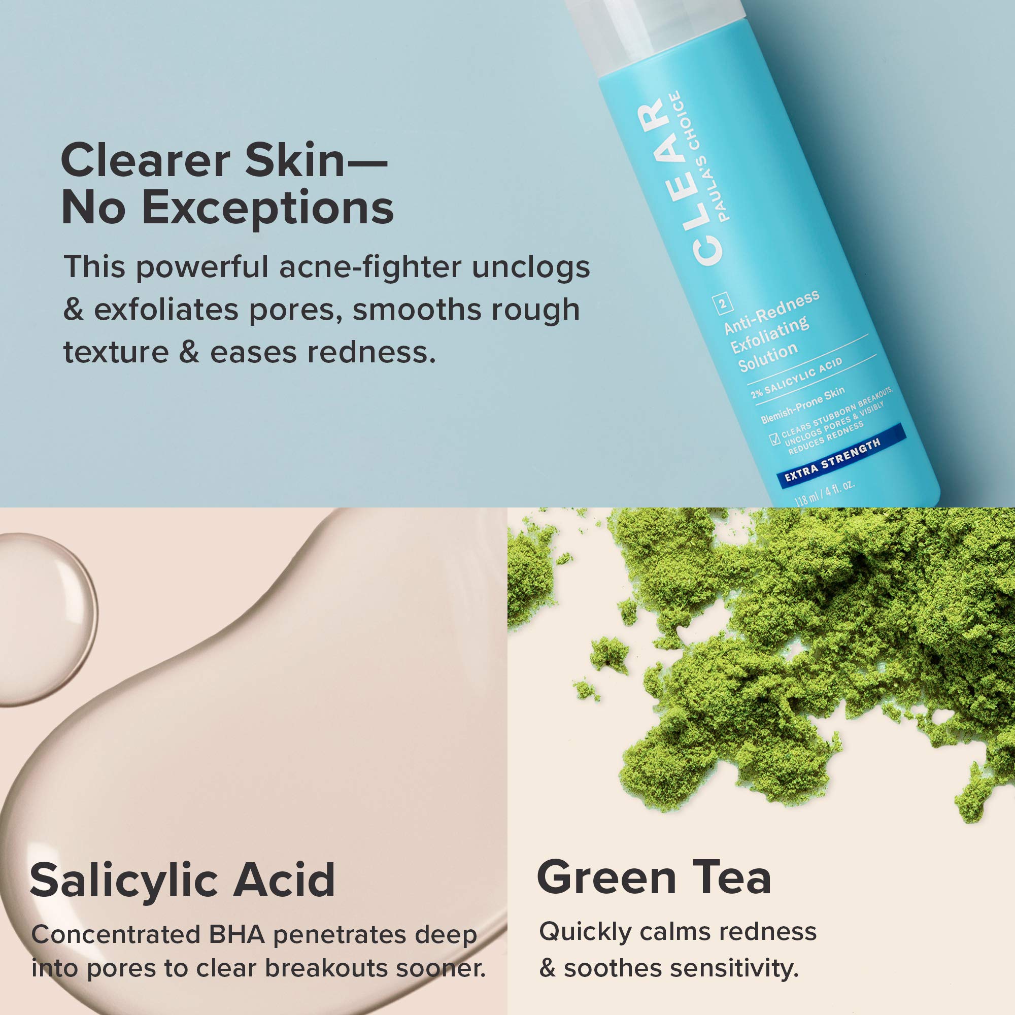 Paula's Choice CLEAR Extra Strength Exfoliator – 2% Salicylic Acid (BHA) for Acne & Redness Relief, 4 oz