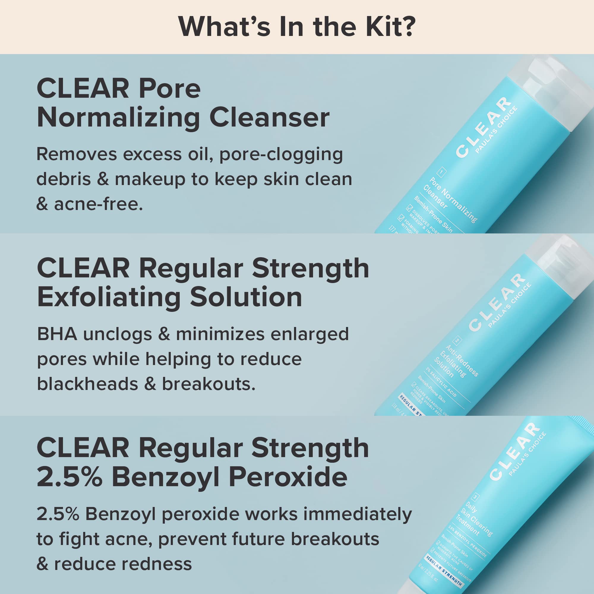 Paula's Choice CLEAR Regular Strength Acne Kit – 2% Salicylic Acid & 2.5% Benzoyl Peroxide