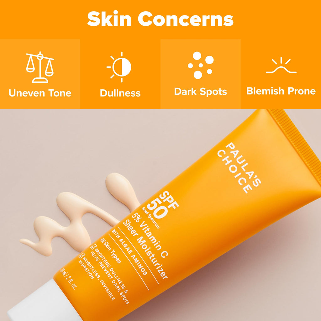 Paula's Choice 5% Vitamin C Sheer Sunscreen SPF 50 for Face – Invisible, Fragrance-Free