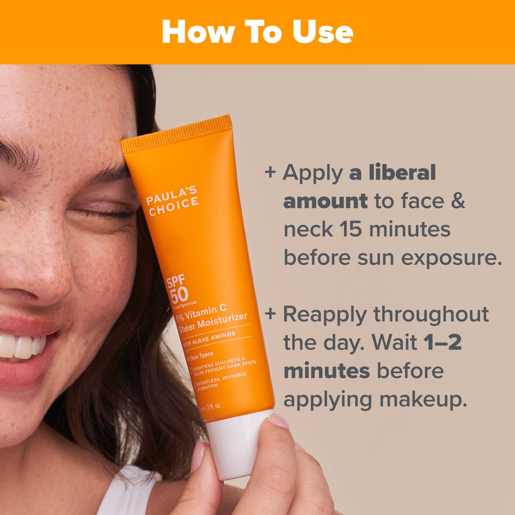 Paula's Choice 5% Vitamin C Sheer Sunscreen SPF 50 for Face – Invisible, Fragrance-Free
