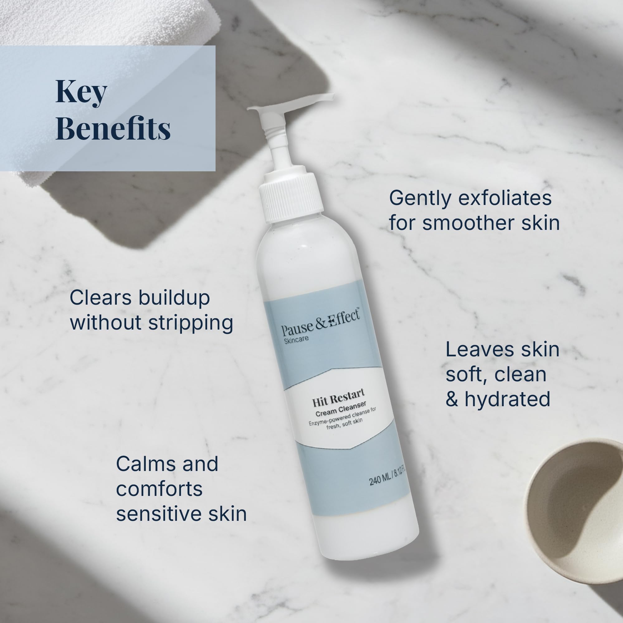 Pause & Effect Gentle Enzyme Cleanser for Menopausal Skin – Hydrating Makeup and Sunscreen Removal with Green Tea