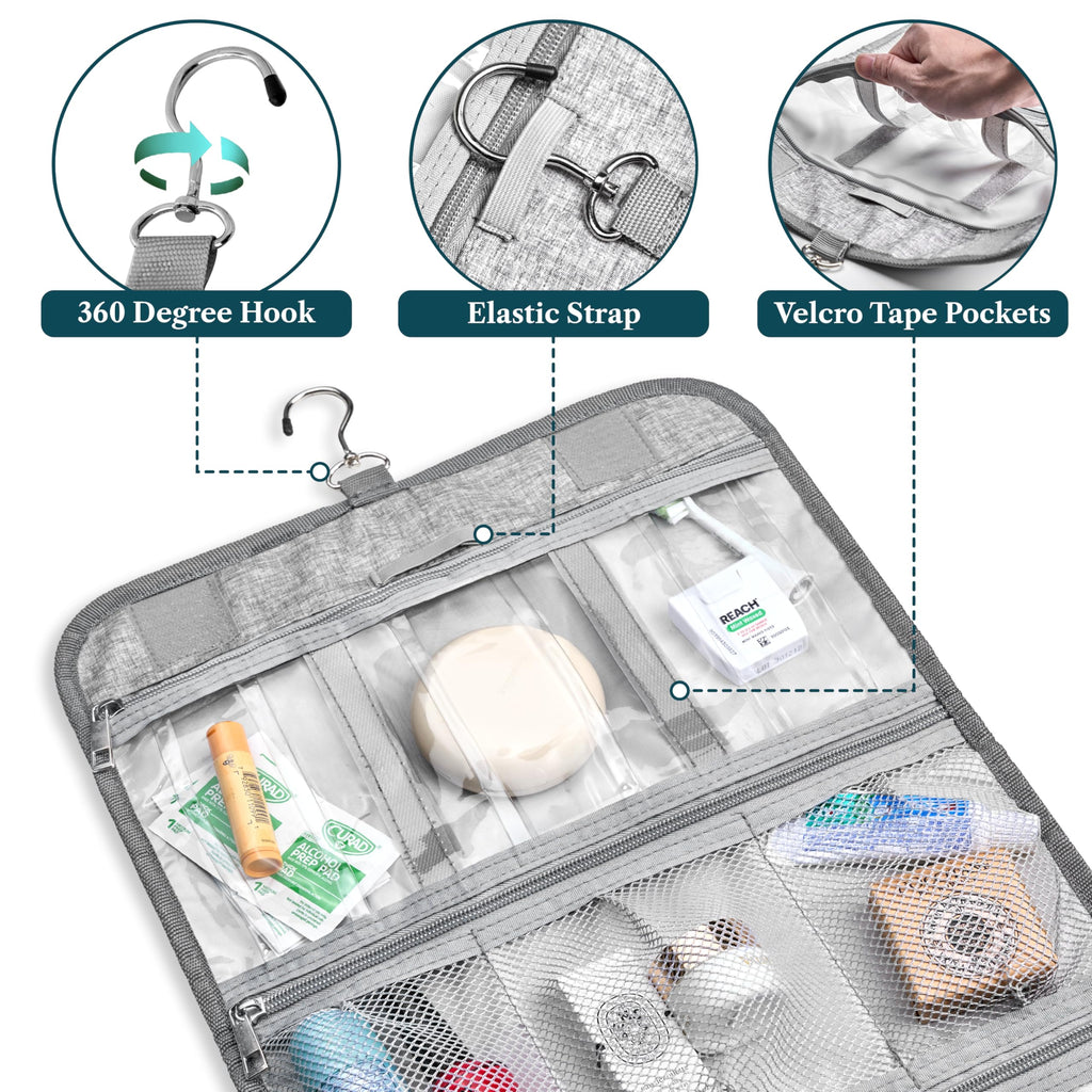 PAVILIA Hanging Toiletry Bag - Large Foldable Travel Kit, Waterproof & TSA-Ready