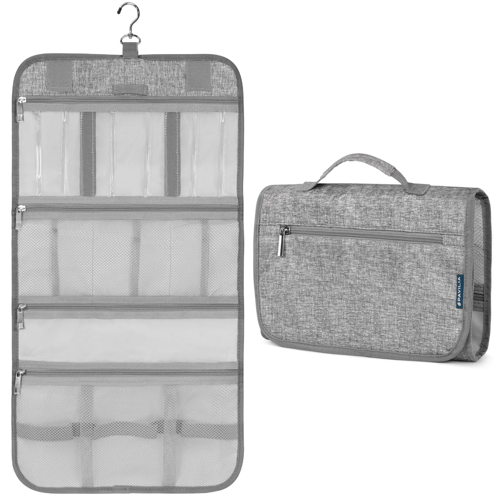 PAVILIA Hanging Toiletry Bag - Large Foldable Travel Kit, Waterproof & TSA-Ready