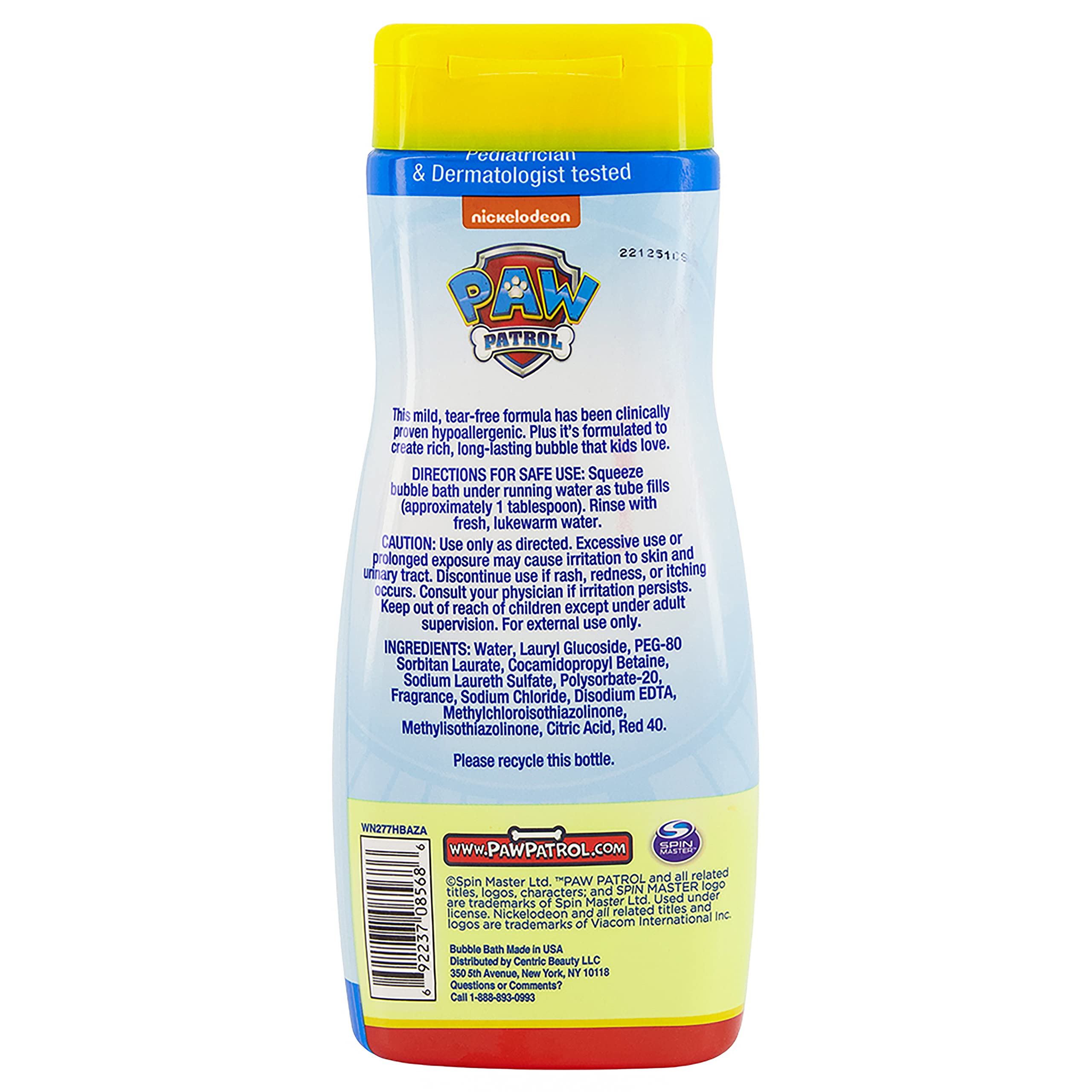 Paw Patrol Bubble Bath – Raspberry Rescue, 24 oz (709 ml) – Mild, Tear-Free, Hypoallergenic