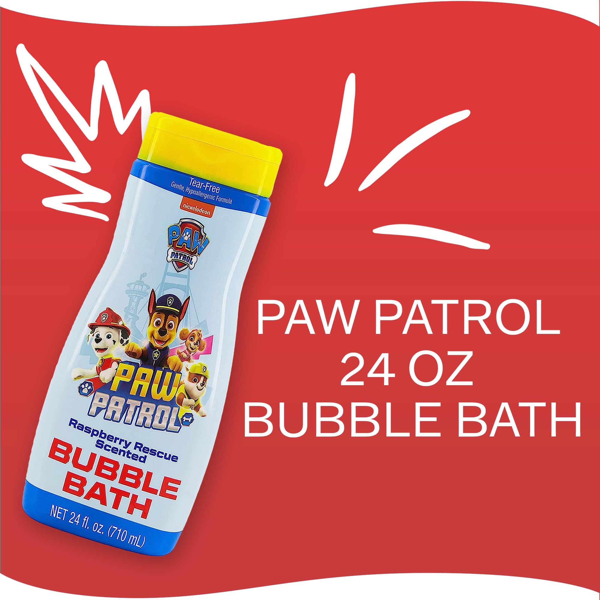 Paw Patrol Bubble Bath – Raspberry Rescue, 24 oz (709 ml) – Mild, Tear-Free, Hypoallergenic