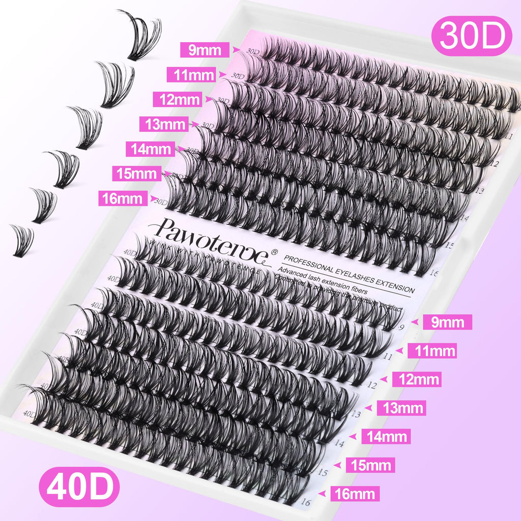 Pawotence Lash Extension Kit DIY 280pcs Clusters 30D/40D with Bond, Seal, Remover & Tweezers