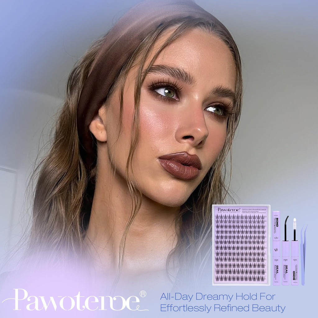 Pawotence Natural Lash Clusters Kit 10-16mm Wispy Lashes with Glue & Tweezers