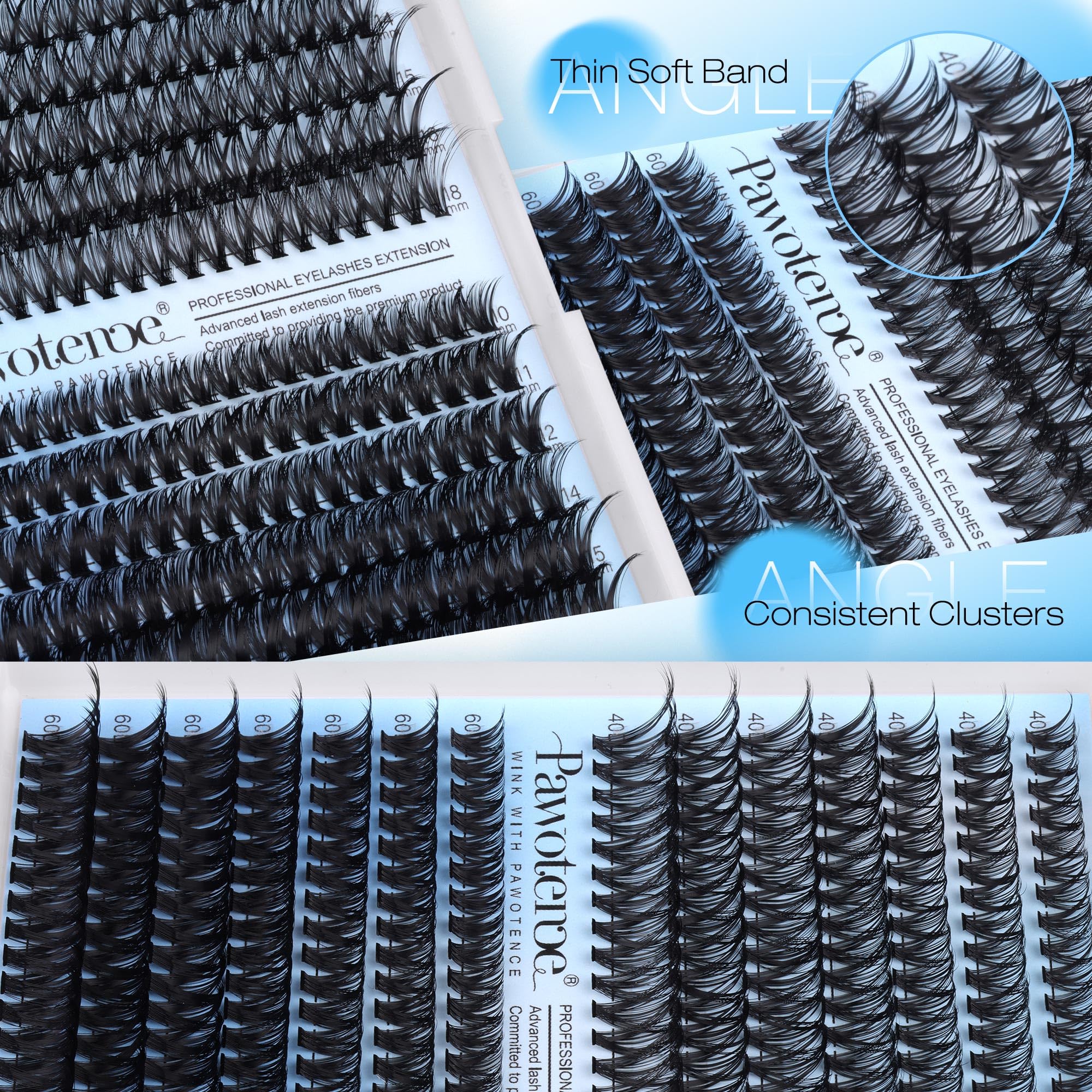 Pawotence Lash Clusters Kit 40D-60D | DIY 10-18mm Lash Extensions with Bond & Seal (280 pcs)